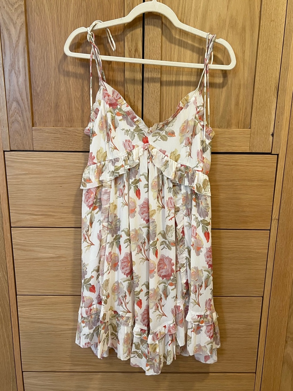 The Kooples Crinkle Silk Chiffon Ruffle Mini Dress English Roses FR 2 US 6 NWT
